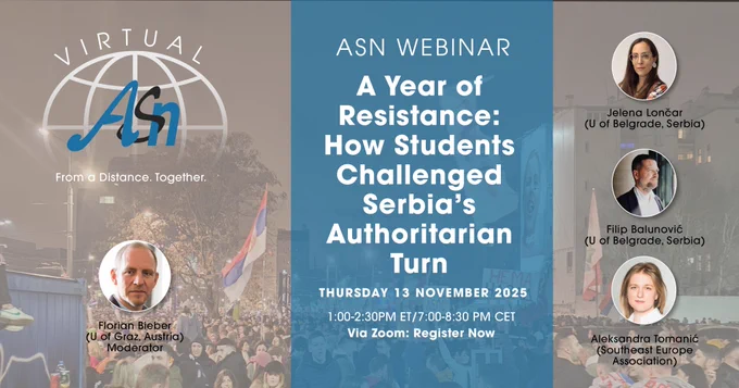 For over a year, hundreds of thousands of citizens across Serbia have participated in protests, blockades, and moments of silence to oppose corruption and authoritarian governance. This panel will reflect on the movement led by the largest student mobilization in decades, examining its origins, internal dynamics, and evolution. It will consider the government’s response and discuss the broader implications of these protests for Serbia and the region. In a time of a global rise of authoritarianism, the protest movement offers valuable insights into understanding democratic resistance.  