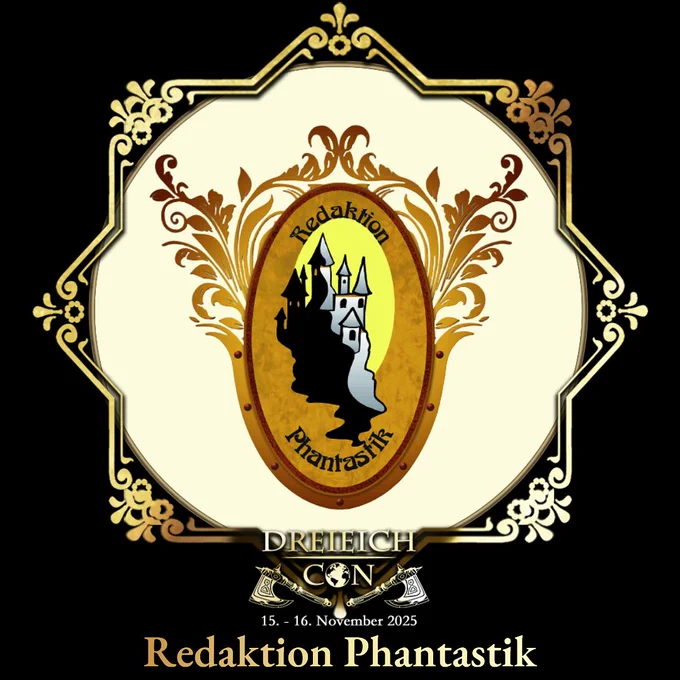 Das VIP-Logo der DreieichCon 2025, mit dem Namen der Redaktion Phantastik darunter und dem Verlagslogo in der Mitte