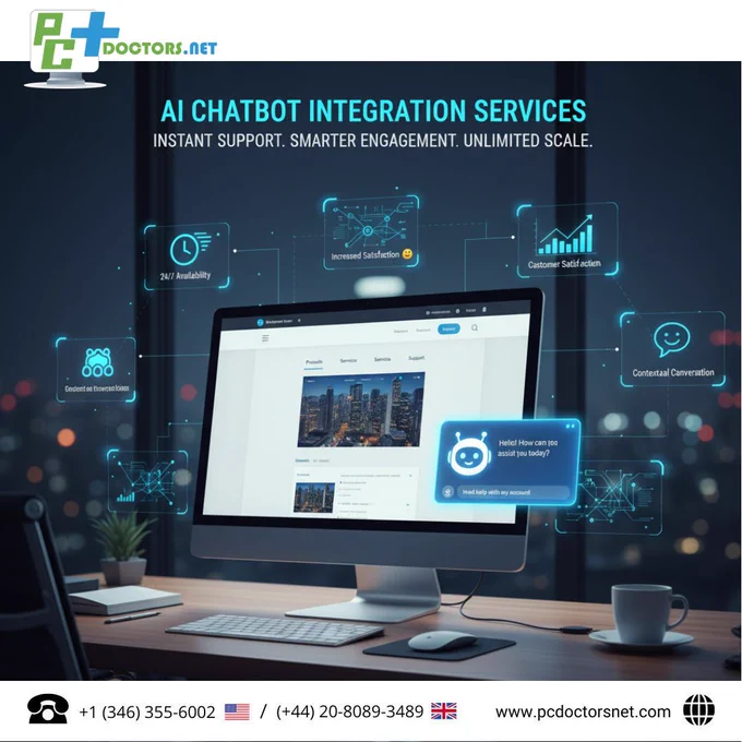 Transform customer service with PC Doctors NET's AI Chatbot Integration Services. We offer 24/7 Instant Support, Smarter, Contextual Conversations, and Increased Customer Satisfaction. Leverage Cost Efficiency & Scalability and boost Lead Generation with intelligent automation. Contact us to integrate advanced AI chatbots for seamless engagement.