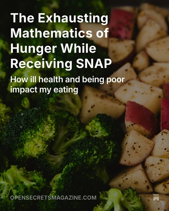 Photo of cut up broccoli and apples
The Exhausting Mathematics of Hunger While Receiving SNAP
How ill health and being poor impact my eating
opensecretsmagazine.com