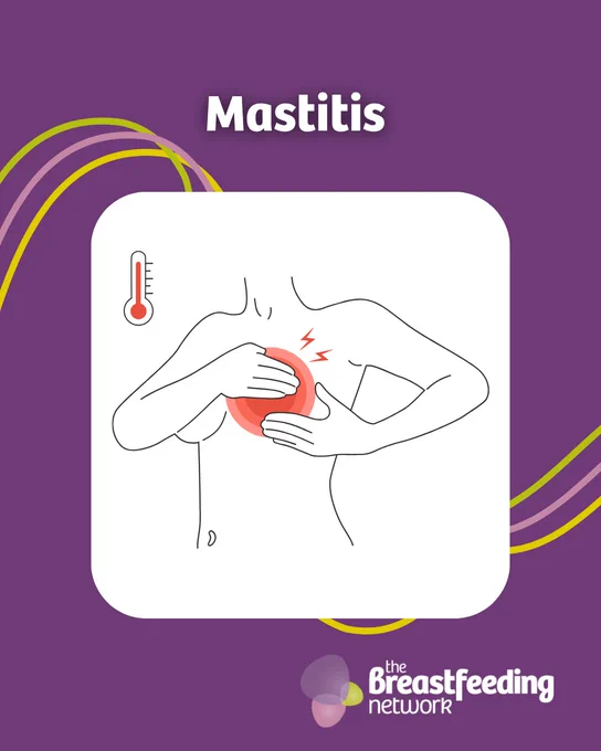 Mastitis. Outline of woman's body with mastitis and fever (shown by thermometer in corner)