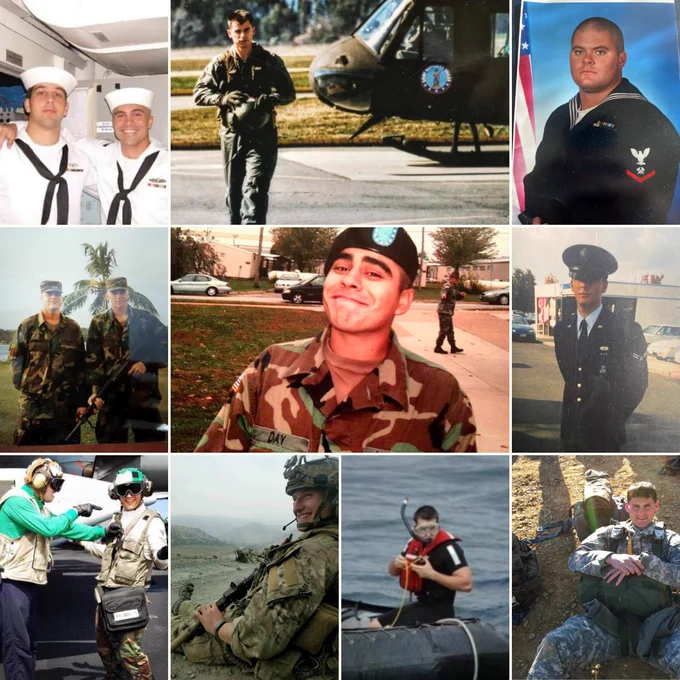 Photo collage of 10 different SRFD service members while they were in the military.