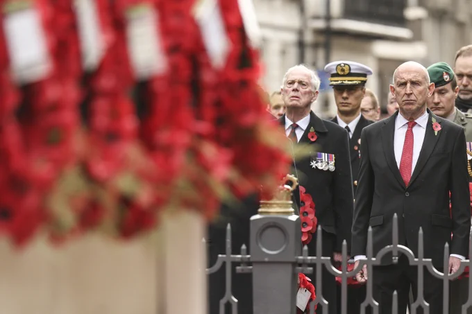 The Defence Secretary John Healey lays a wreath at the Cenotaph on Armistice Day