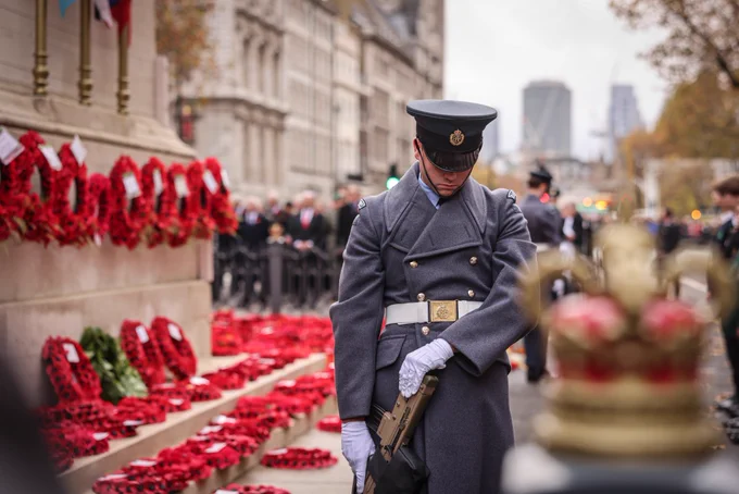 A solider at the cenotaph on Armistice Day