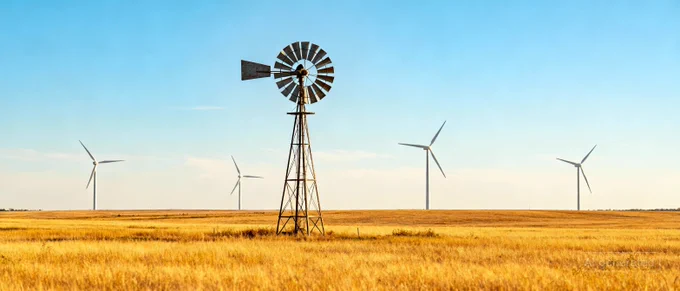 Image of windmill and wind turbines