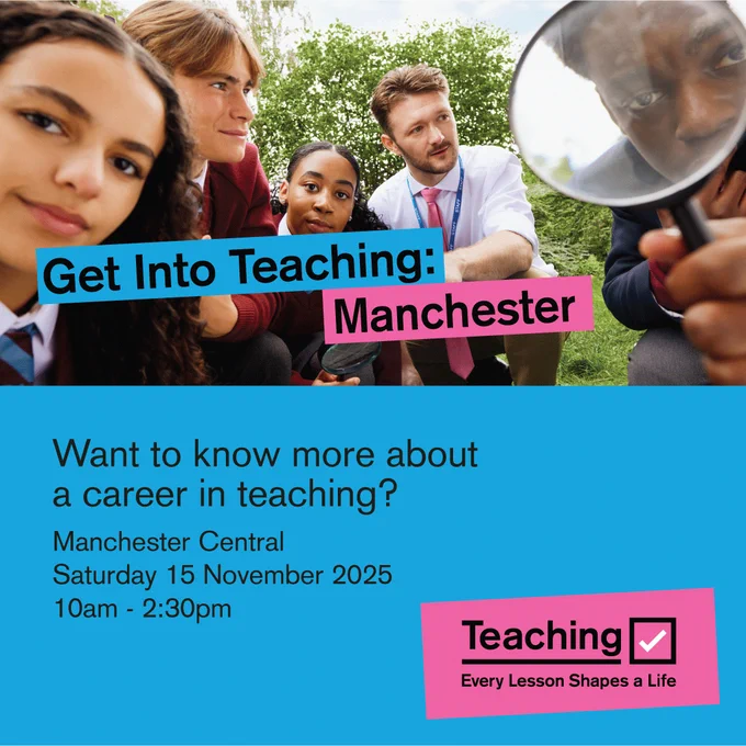 A teacher with a group of students. One is holding a magnifying glass,