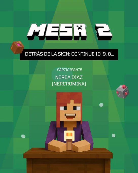 MESA 2 del programa REPROGRAMANDO EL JUEGO, con diseño gráfico en formato videojuego retro. DETRÁS DE LA SKIN. 
PARTICIPANTE: NEREA DÍAZ (NERCROMINA)