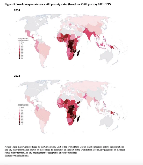 World map - extreme child poverty rates (based on $3.00 per day 2021 PPP)