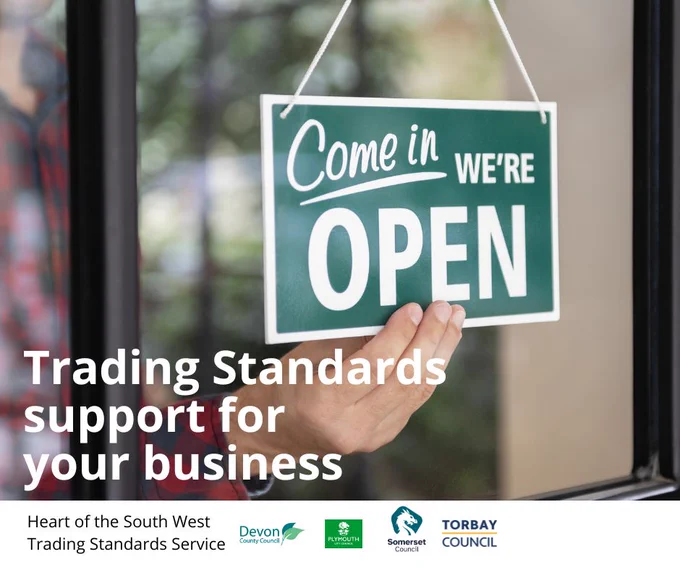 Shop open sign. Text reads: Trading Standards support for your business