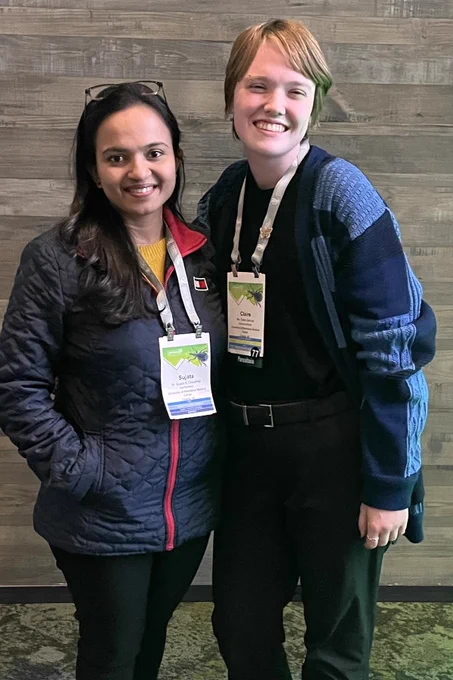 Dr. Sujata Chaudhari, left, and Claire Garman, a second-year PhD student in the Immunology, Pathology and Infectious Disease Graduate Program at UNMC