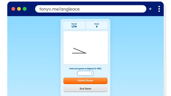 Screenshot of 1 player guess mode in Angle Ace