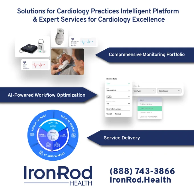💓 Smarter Monitoring. Simplified Care.

IronRod Health supports cardiology practices with an all-in-one monitoring portfolio, including ABPM, CRM, HST, RPM, and WCD 🫀.

Our AI-powered platform streamlines patient enrollment, billing, and clinical decision support while delivering real-time alerts and predictive insights ✅.

With 24/7 monitoring by certified cardiac specialists and dedicated implementation support, IronRod Health helps practices deliver continuous, connected cardiovascular care.

➡️ Learn more: https://www.ironrod.health/solutions/.

#IronRodHealth #CardiacCare #RemotePatientMonitoring #HealthcareTechnology #Cardiology #RPM #HealthcareInnovation
