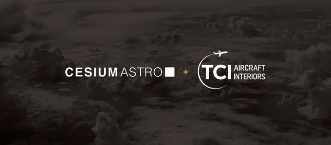 CesiumAstro logo next to TCI Aircraft Interiors logo to signify partnership.