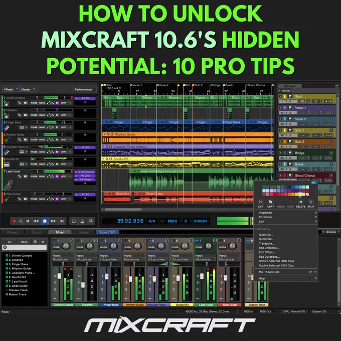 Acoustica's QA Manager Eric Vanlandingham shares a new video on ten lesser-known functions and shortcuts in Mixcraft 10.6 that can transform and speed up your music production workflow at youtu.be/PXD5HdPGnbA . From customizing your interface to uncovering advanced editing tools, these tips will help you unlock Mixcraft's full potential, whether you're a beginner or a seasoned producer.