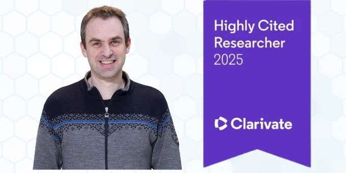 Portrait of Anthony next to the purple Clarivate banner stating "Highly Cited Researcher 2025"