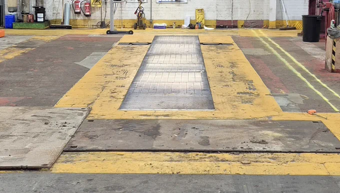 An HGV test lane prepared for installation of a new brake tester from Gott Technical Services.
