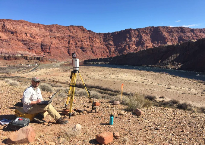 SBSC geologist Josh Caster uses lidar for remote sensing spatial analysis of Grand Canyon's changing sandbars. Photo by Joel Sankey, USGS.