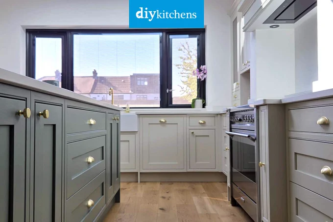 An Innova Helmsley Reed Green & Mussel Inframe #kitchen | DIY Kitchens