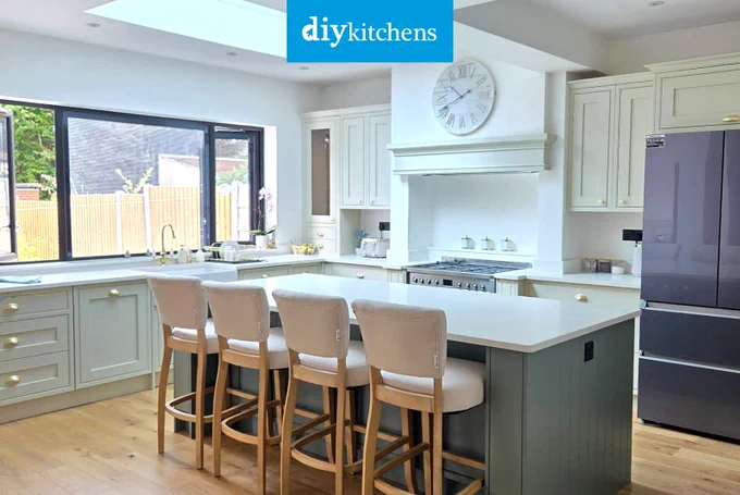 An Innova Helmsley Reed Green & Mussel Inframe #kitchen | DIY Kitchens