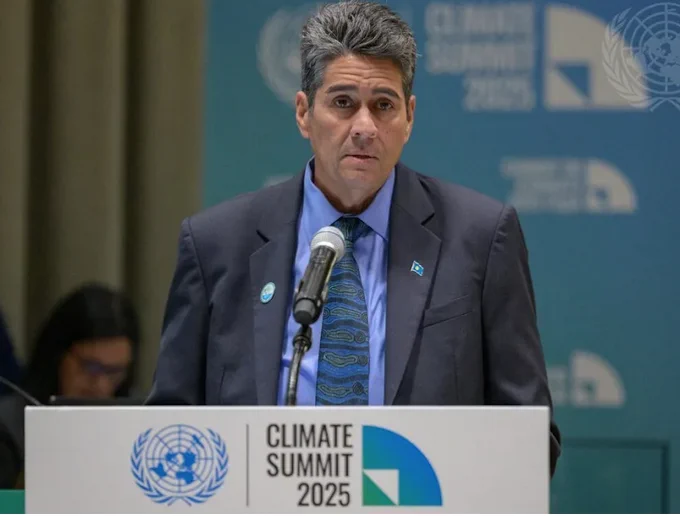 Palau's President Surangel S. Whipps Jr addresses the Climate Summit 2025, a high-Level special event on Climate Action, at COP30 in Brazil. Image: Manuel Elías/UN Photo 