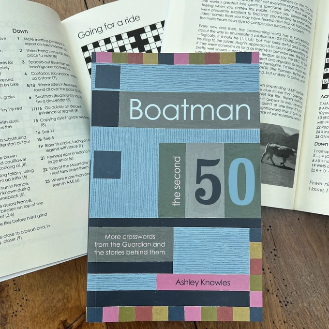 Boatman - the second 50 contains another 50 puzzles from The Guardian, with five bonus puzzles previously only available online and including puzzles, solutions and the ideas and stories behind them, exemplified by this image of the book opened to show one of the stories, which is accompanied by a picture of a large cow.

Reviewing Boatman - the second 50, Gyles Brandreth says: "If you want a fiendish crossword, you want the best - which means you want Boatman, because he is the best" and Brian Bilston: "Cracking crosswords - each puzzle a delightful daily workout for the brain and a welcome tonic for the soul".