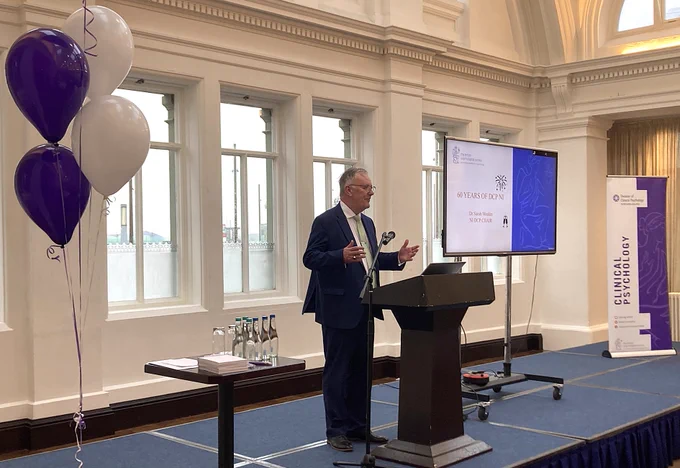 Health Minister Mike Nesbitt speaking at the 60th birthday celebrations for the Division of Clinical Psychology at the Foundations for the Future conference in Belfast.