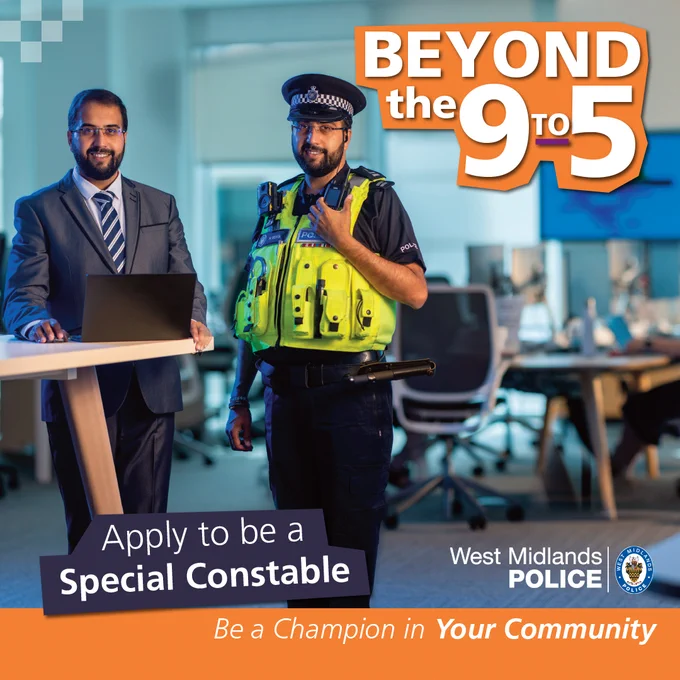 A special constable shows their day job in a suit and their time as a special constable in uniform