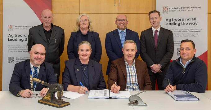 Kildare County Council signs contract with John Cradock Ltd for the development of the Maynooth Eastern Ring Road. Image courtesy of Kildare County Council.