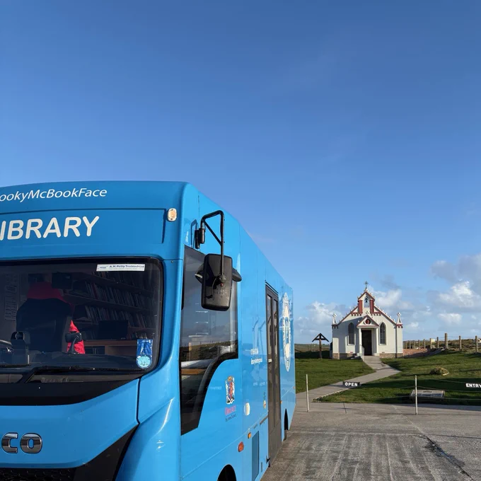 BookyMcBookface our Mobile Library at the Italian Chapel in Orkney