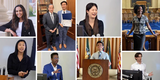 Collage featuring Esha Garg, Rep. Jamie Raskin, Quinn Luong, Sophia Ai, Araya Miller, Owen Hacker Hathaway, Kyle Thomas Ramos, Prince Osaji, and Rena Liu.
