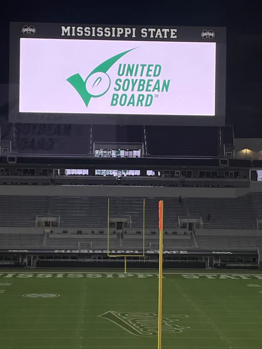 Mississippi State jumbotron with United Soybean Board logo