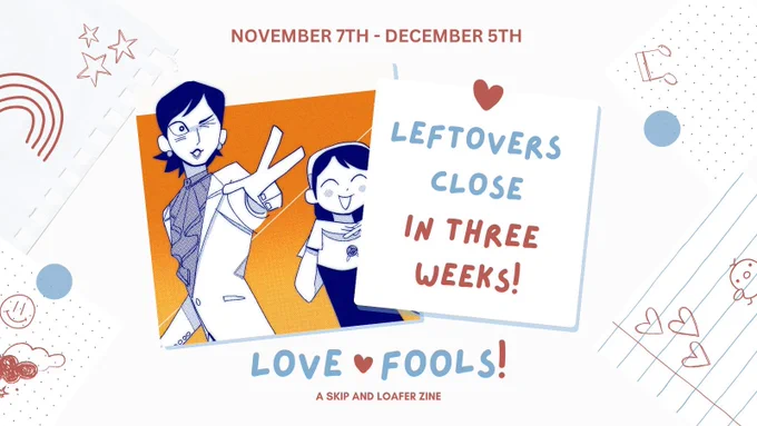 ALT: Image text: Leftovers close in three weeks!

Image description: The graphic shows a preview of a print by @oliviorb. The illustration features Nao and Mitsumi in stylish outfits striking cool poses. Nao is in a suit with a ruffled shirt underneath and is throwing a peace sign as she faces the viewer and Mitsumi is adorably smiling in a lovely dress and headband with, face framed by her hands.
