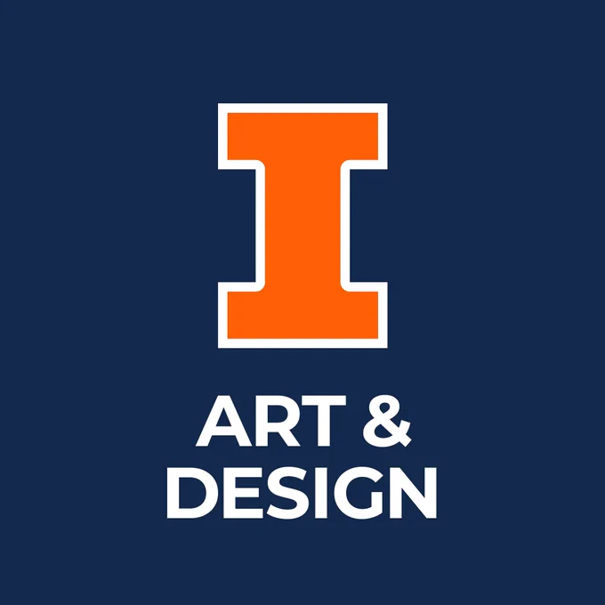 A logo featuring a large, orange, block letter "I" outlined in white, above the white, all-caps text "ART & DESIGN." The entire logo is set against a solid navy blue background.