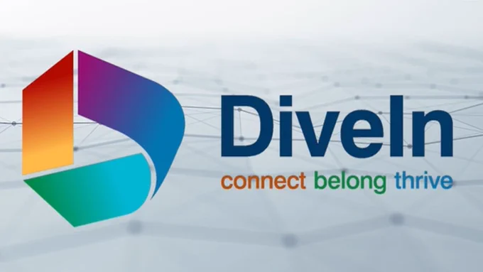 DiveIn Logo with the text Dive - connect -  belong - thrive