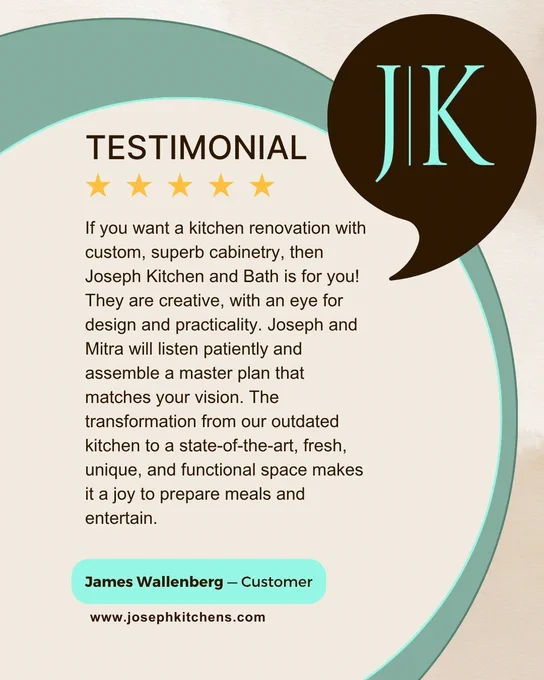 CUSTOMER REVIEW SPOTLIGHT ✨

We’re thrilled to hear how much you love your state-of-the-art Joseph Kitchen transformation. Your kind words about our custom cabinetry, creative design process, and collaborative planning truly mean the world to us. 🛠️✨
Seeing your outdated kitchen turn into a fresh, functional, joy-filled space is exactly why we do what we do! 🍽️💫