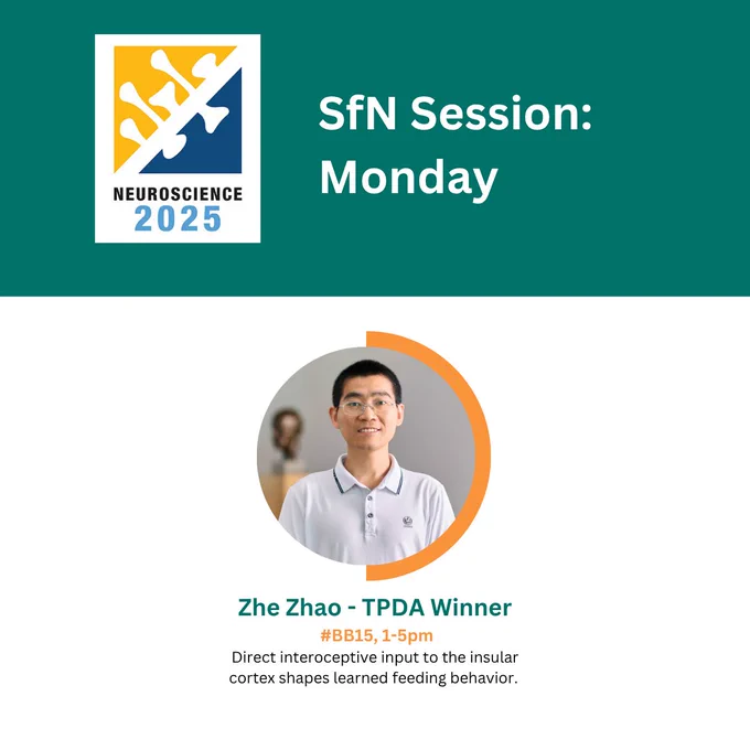 Zhe Zhao - TPDA Winner, direct interoceptive input to the insular cotext shapes learned feeding behavior.