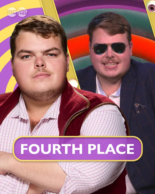 A graphic with two images of Cameron. One is his press photo, and the other photo is of Cameron in the Diary Room. The text reads: "Fourth Place".