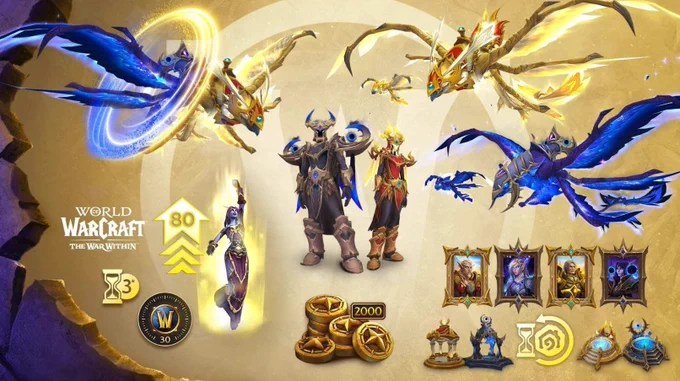 An image of all the things you can get in the Midnight Epic Edition, including early access to housing, special housing decor, a unique epic mount, a month of game time, and more!
