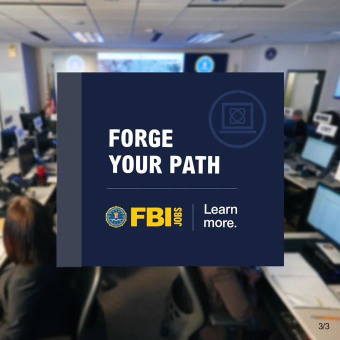 Forge your path. Learn more. Image of a computer scientist. FBIJobs logo.