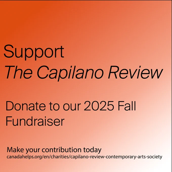 The post is an autumnal red gradient that fades to wide in the bottom left corner. Black text reads: Support The Capilano Review. Donate to our 2025 Fall Fundraiser. Make your contribution today: https://www.canadahelps.org/en/charities/capilano-review-contemporary-arts-society