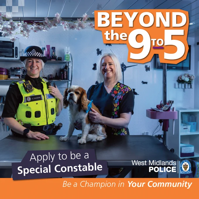 There is a picture of a woman in a special constable uniform and then the same women is dressed as a vet.