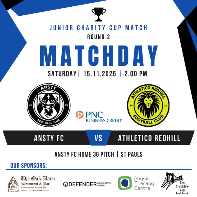 Junior Charity Cup Round 2. MATCHDAY. Ansty FC Vs Athletico Redhill. St Paul's.