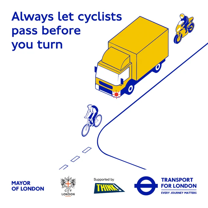 Road Safety week graphic showing vehicles stopping before a turn.