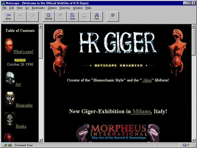 H. R. Giger website in 1996 in Netscape Navigator 2.0