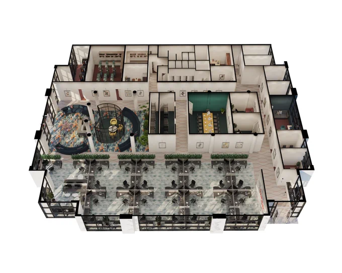 This high-resolution 3D office floor plan rendering, created by CGTech Rendering, showcases a fully detailed and realistic view of a commercial office layout. Designed to help architects, real estate developers, interior designers, and construction firms visualize space and functionality, this rendering highlights essential design elements such as room flow, furniture placement, wall divisions, and spatial proportions.

The floor plan includes key areas such as workstations, meeting rooms, common areas, and reception spaces, all modeled with precision and enhanced with textures, shadows, and lighting effects to deliver a lifelike representation. It demonstrates the benefits of using 3D architectural rendering to communicate design intent before construction begins.

Learn more about 3D floor plan rendering services at:
👉 https://cgtechrendering.com/3d-floor-plan-rendering-services/