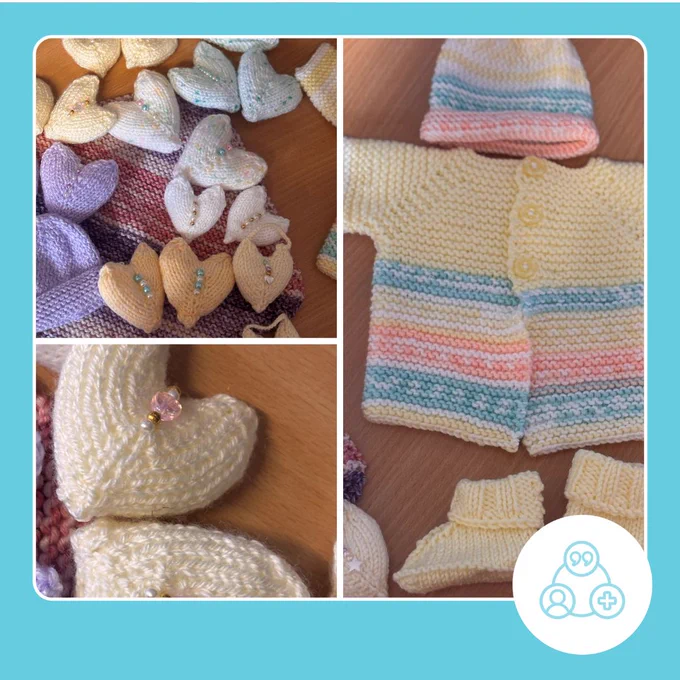 3 photos of baby wear and hearts in pastel colours. 