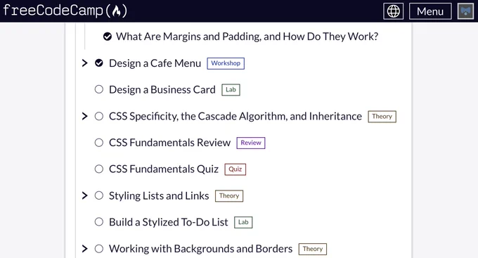 الخطة الدراسية في freeCodeCamp