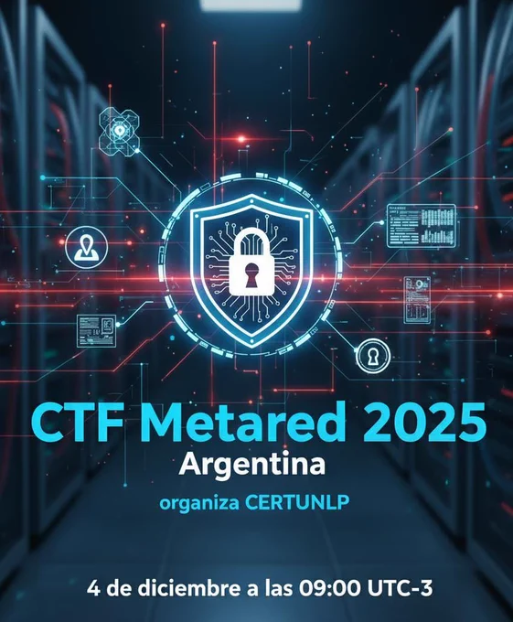 Próximo jueves! Reservá lugar en https://ctf.cert.unlp.edu.ar/. Todos pueden participar y divertirse. Con desafíos para todos los niveles. Hay premios para equipos de Universidades de Metared! Los esperamos!!