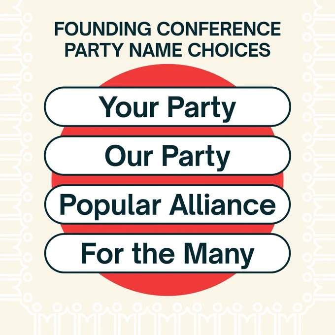 Graphic:
Founding Conference Party Name Choices

Your Party 
Our Party
Popular Alliance
For the Many