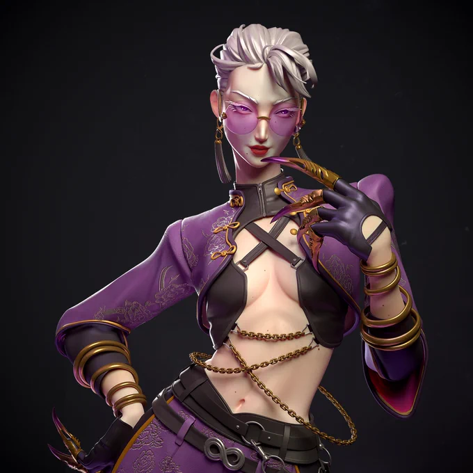 Halfbody render of AKI from Streetfighter 6 